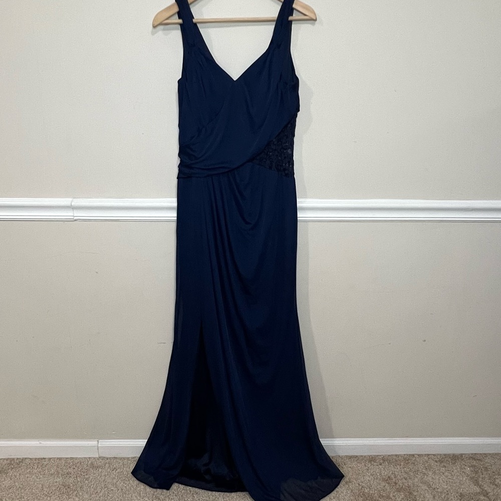 David's Bridal floor length gown size 14 navy blue